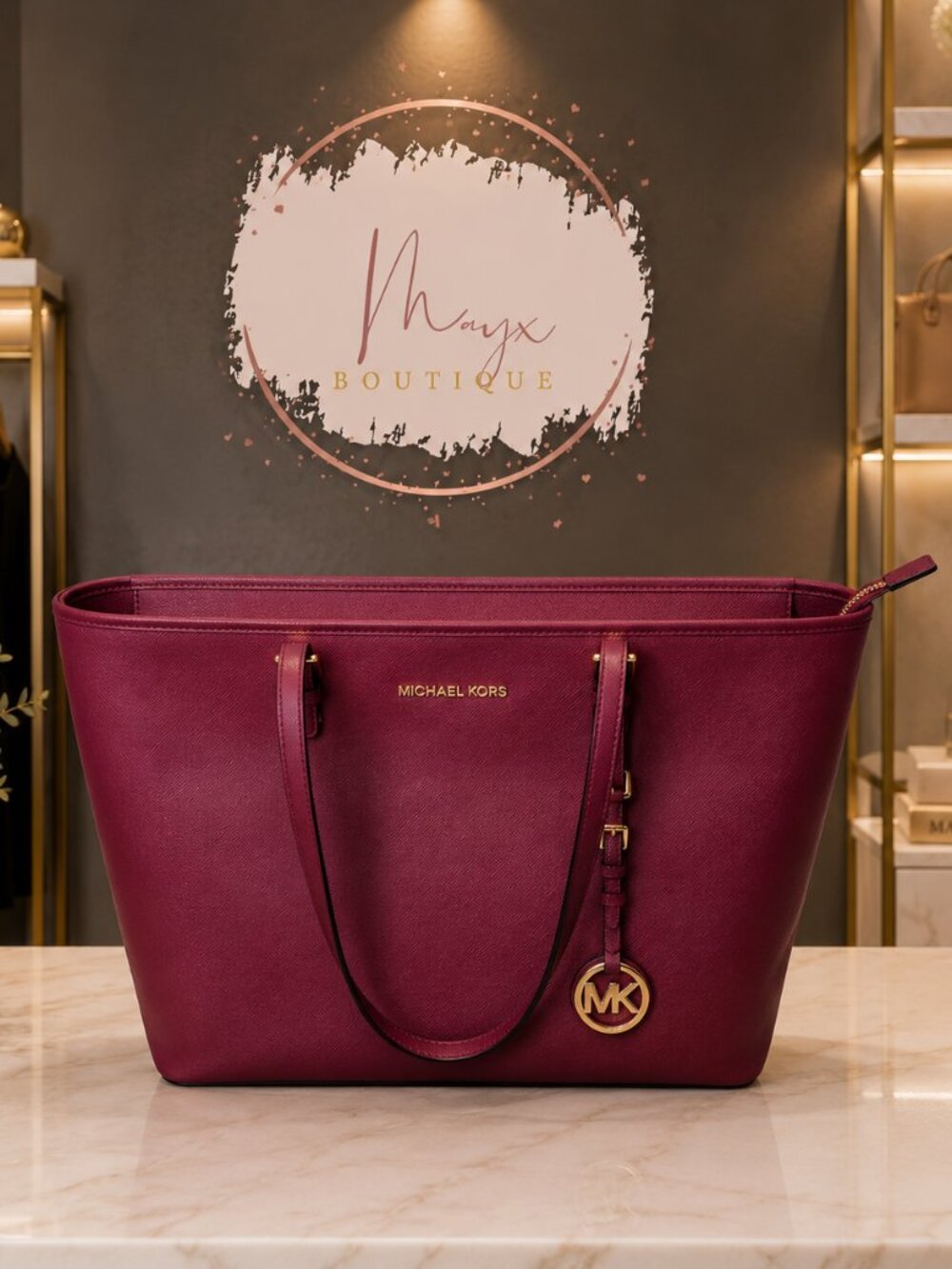 MICHAEL Michael Kors Jet Set Travel Burgundy Tote Bag